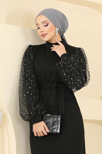 moda selvim الفستان أسود 5726EDF311 - Thumbnail