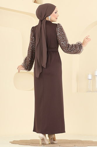moda selvim الفستان بني 5726EDF311 - Thumbnail