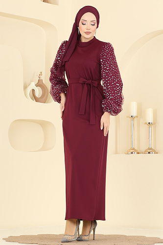 moda selvim الفستان خمري 5726EDF311 - Thumbnail