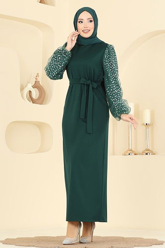 moda selvim Dress 5726EDF311 Emerald - Thumbnail