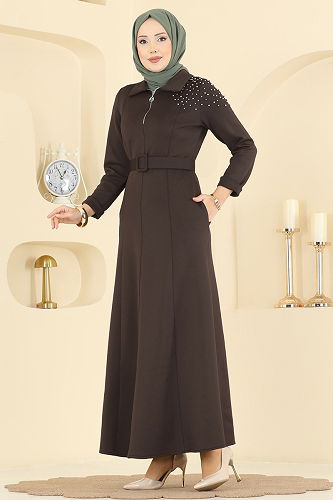 moda selvim الفستان بني 5727EDF311 - Thumbnail