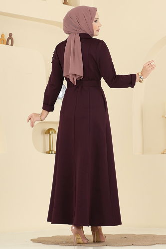moda selvim Dress 5727EDF311 Burgundy - Thumbnail