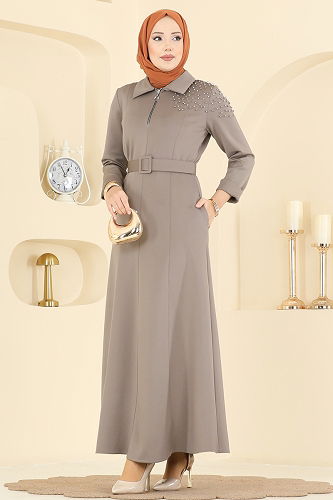 moda selvim الفستان بيج غامق 5727EDF311 - Thumbnail