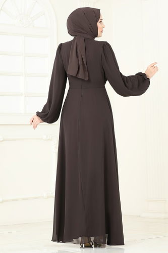 moda selvim الفستان بني 5728EDF311 - Thumbnail