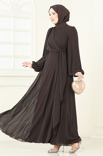 moda selvim الفستان بني 5728EDF311 - Thumbnail