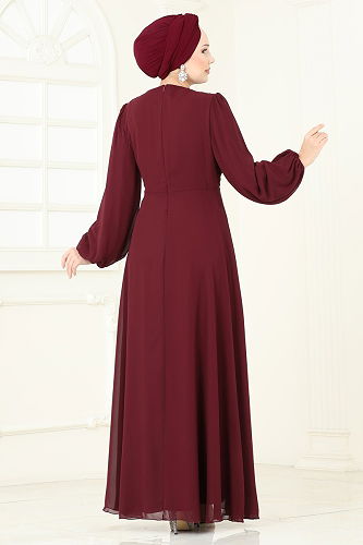 moda selvim Dress 5728EDF311 Burgundy - Thumbnail