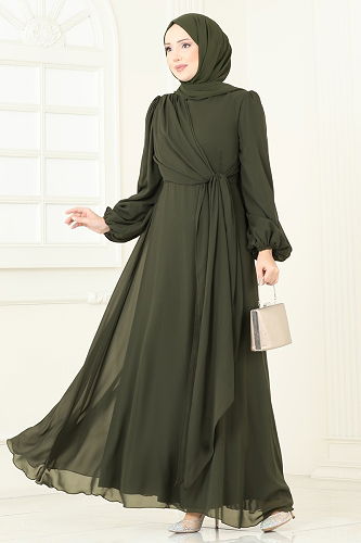 moda selvim الفستان اخضر عفني 5728EDF311 - Thumbnail