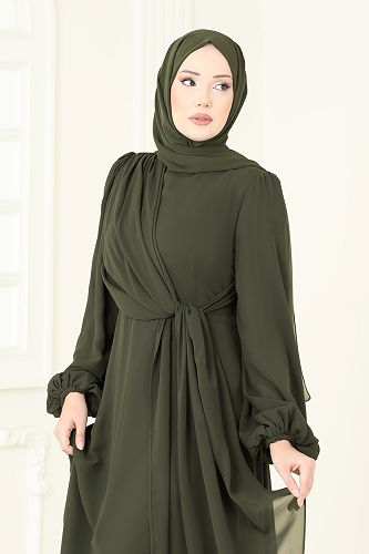 moda selvim الفستان اخضر عفني 5728EDF311 - Thumbnail