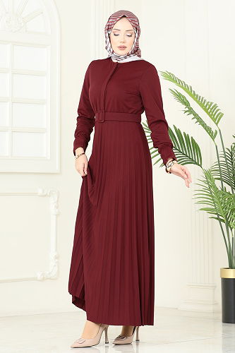 moda selvim Dress 5730EDF311 Burgundy - Thumbnail