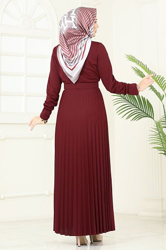 moda selvim Dress 5730EDF311 Burgundy - Thumbnail