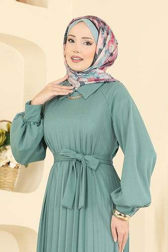 moda selvim الفستان أخضر باهت 5733EDF311 - Thumbnail