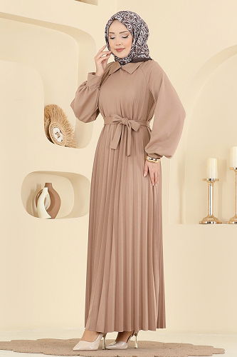 moda selvim الفستان بيج 5733EDF311 - Thumbnail