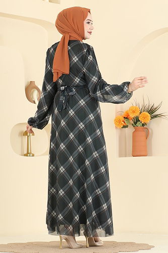 moda selvim الفستان اخضر عفني 5740EDF311 - Thumbnail