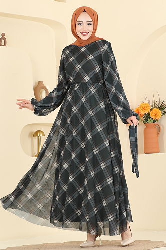 moda selvim الفستان اخضر عفني 5740EDF311 - Thumbnail