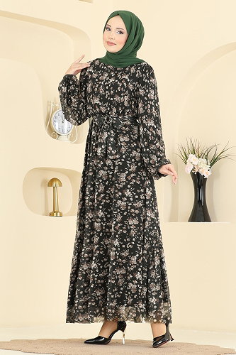 moda selvim الفستان أسود 5750EDF311 - Thumbnail