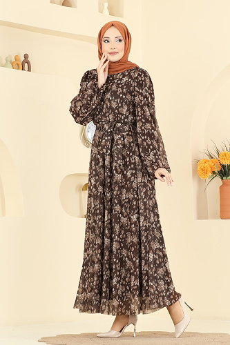 moda selvim الفستان بني 5750EDF311 - Thumbnail