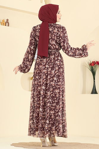 moda selvim Dress 5750EDF311 Burgundy - Thumbnail