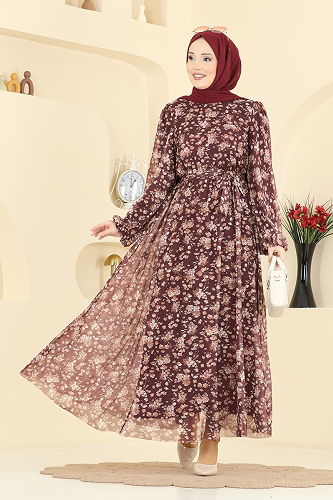 moda selvim Dress 5750EDF311 Burgundy - Thumbnail