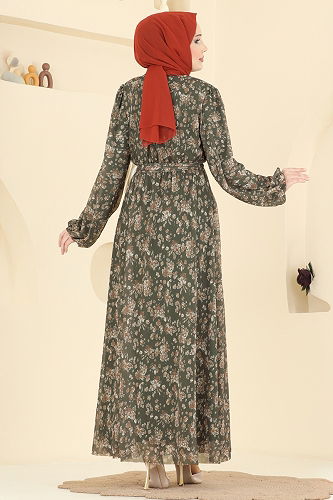 moda selvim الفستان اخضر عفني 5750EDF311 - Thumbnail