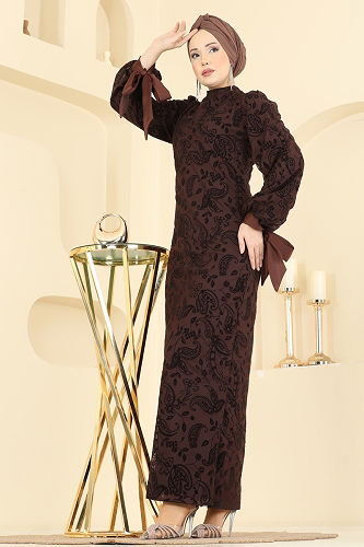moda selvim الفستان بني 5753EDF311 - Thumbnail