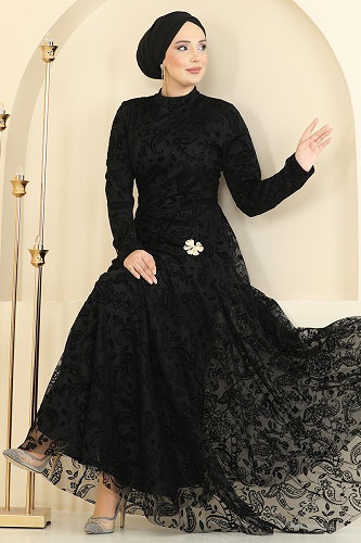 moda selvim Dress 5805EDFK1198 Black - Thumbnail