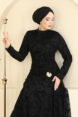 moda selvim الفستان أسود 5805EDFK1198 - Thumbnail