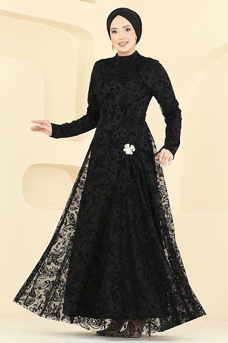 moda selvim الفستان أسود 5805EDFK1198 - Thumbnail