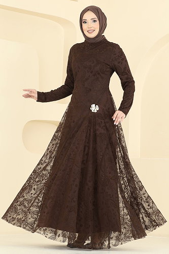 moda selvim Dress 5805EDFK1198 Brown - Thumbnail