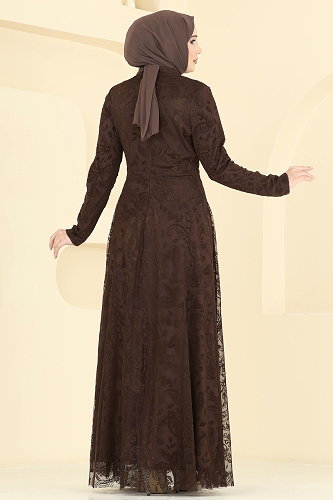 moda selvim الفستان بني 5805EDFK1198 - Thumbnail