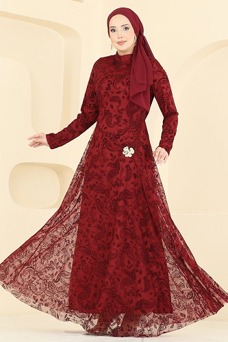 moda selvim الفستان خمري 5805EDFK1198 - Thumbnail