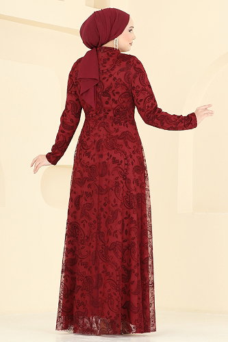 moda selvim الفستان خمري 5805EDFK1198 - Thumbnail