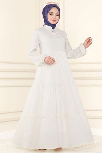 moda selvim Dress 5842BSK463 Ecru - Thumbnail