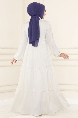 moda selvim Dress 5842BSK463 Ecru - Thumbnail