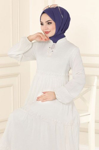 moda selvim 5842BSK463 لون بيج فاتح فستان - Thumbnail