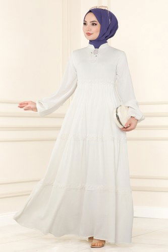 moda selvim 5842BSK463 لون بيج فاتح فستان - Thumbnail