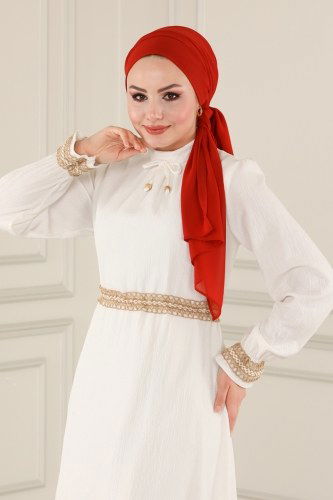 moda selvim 5852BSK463 لون بيج فاتح فستان - Thumbnail