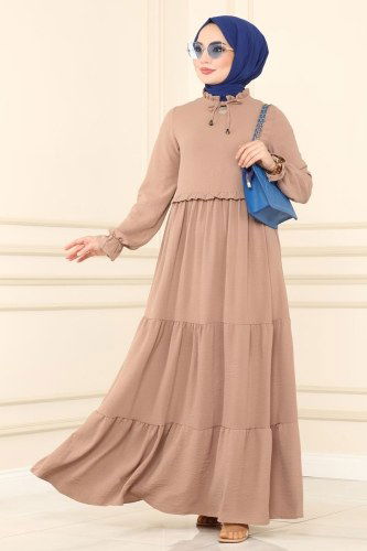 moda selvim Dress 5854BSK463 Beige - Thumbnail