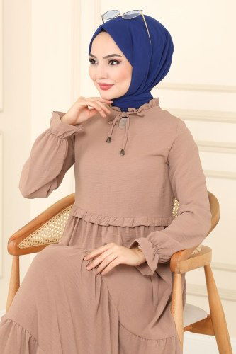 moda selvim Dress 5854BSK463 Beige - Thumbnail