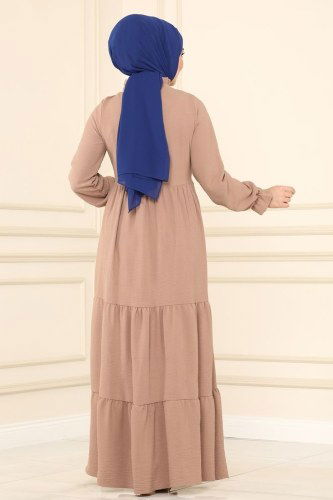 moda selvim 5854BSK463 لون البيج فستان - Thumbnail
