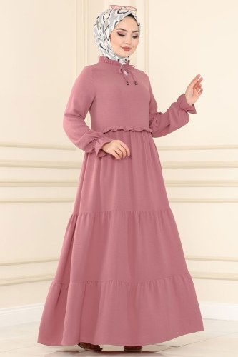moda selvim 5854BSK463 الزهري فستان - Thumbnail