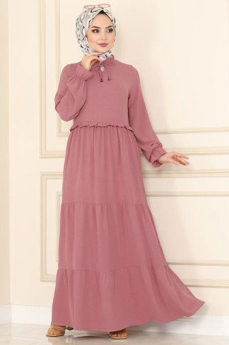 moda selvim 5854BSK463 الزهري فستان - Thumbnail