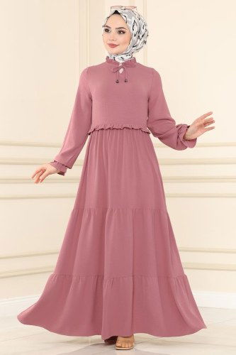 moda selvim 5854BSK463 الزهري فستان - Thumbnail