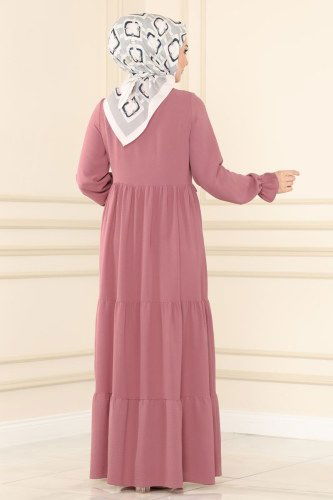 moda selvim 5854BSK463 الزهري فستان - Thumbnail
