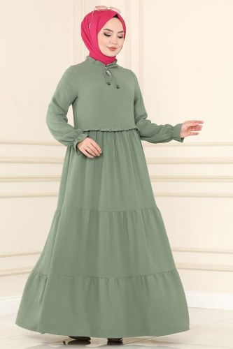 moda selvim Dress 5854BSK463 Soft Green - Thumbnail