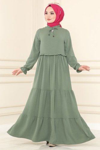 moda selvim 5854BSK463 لون العقابية فستان - Thumbnail