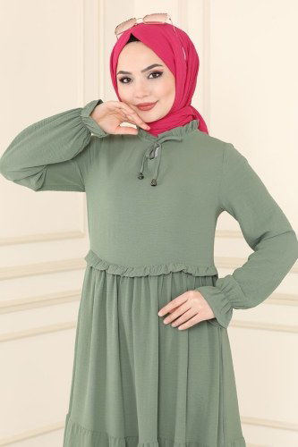 moda selvim 5854BSK463 لون العقابية فستان - Thumbnail