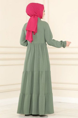 moda selvim 5854BSK463 لون العقابية فستان - Thumbnail