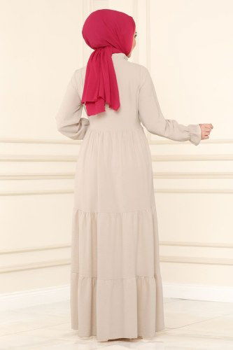 moda selvim Dress 5854BSK463 Stone - Thumbnail