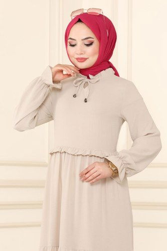 moda selvim 5854BSK463 قمحي فستان - Thumbnail