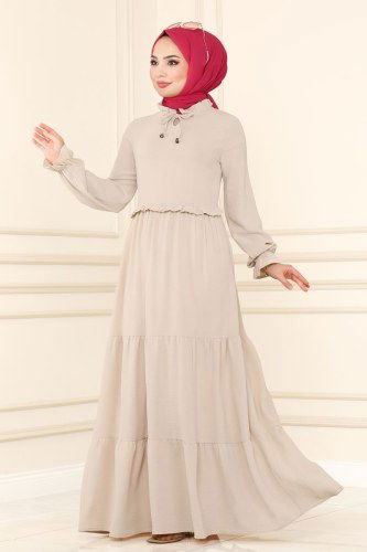 moda selvim 5854BSK463 قمحي فستان - Thumbnail
